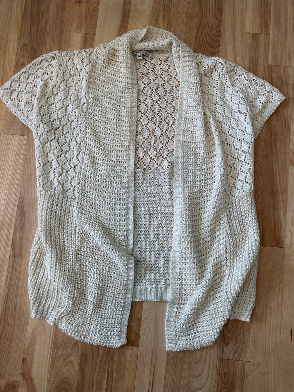 American Rag Cream Open-Front Crochet Short-Sleeve Cardigan